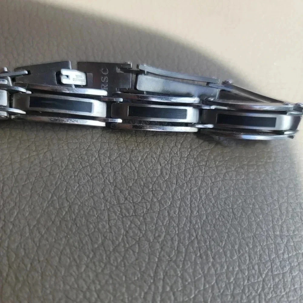 RSC Mens Stainless Steel Black Insert Golf Bracelet Bangle Wristband Chain 8.5"